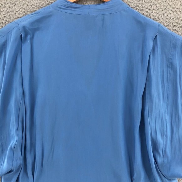 Smythe Blouse Womens Medium Blue Yoda Cap Sleeve Double Breasted Button Slouchy - Picture 7 of 14